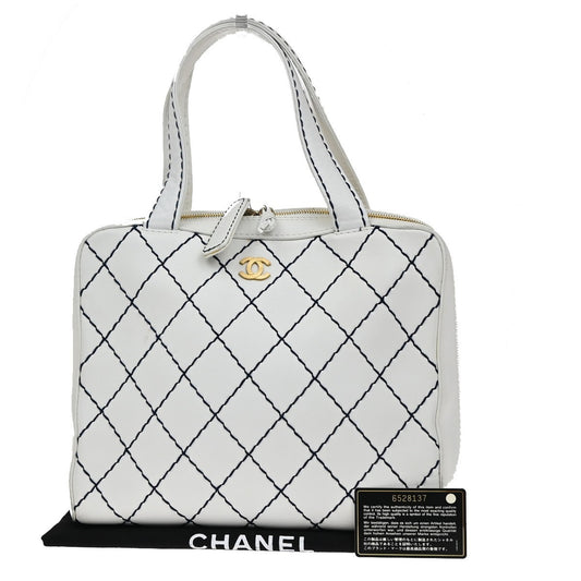 Chanel Surpique Zip Around Satchel Quilted Leather, WHITE, LEATHER, Tote bag