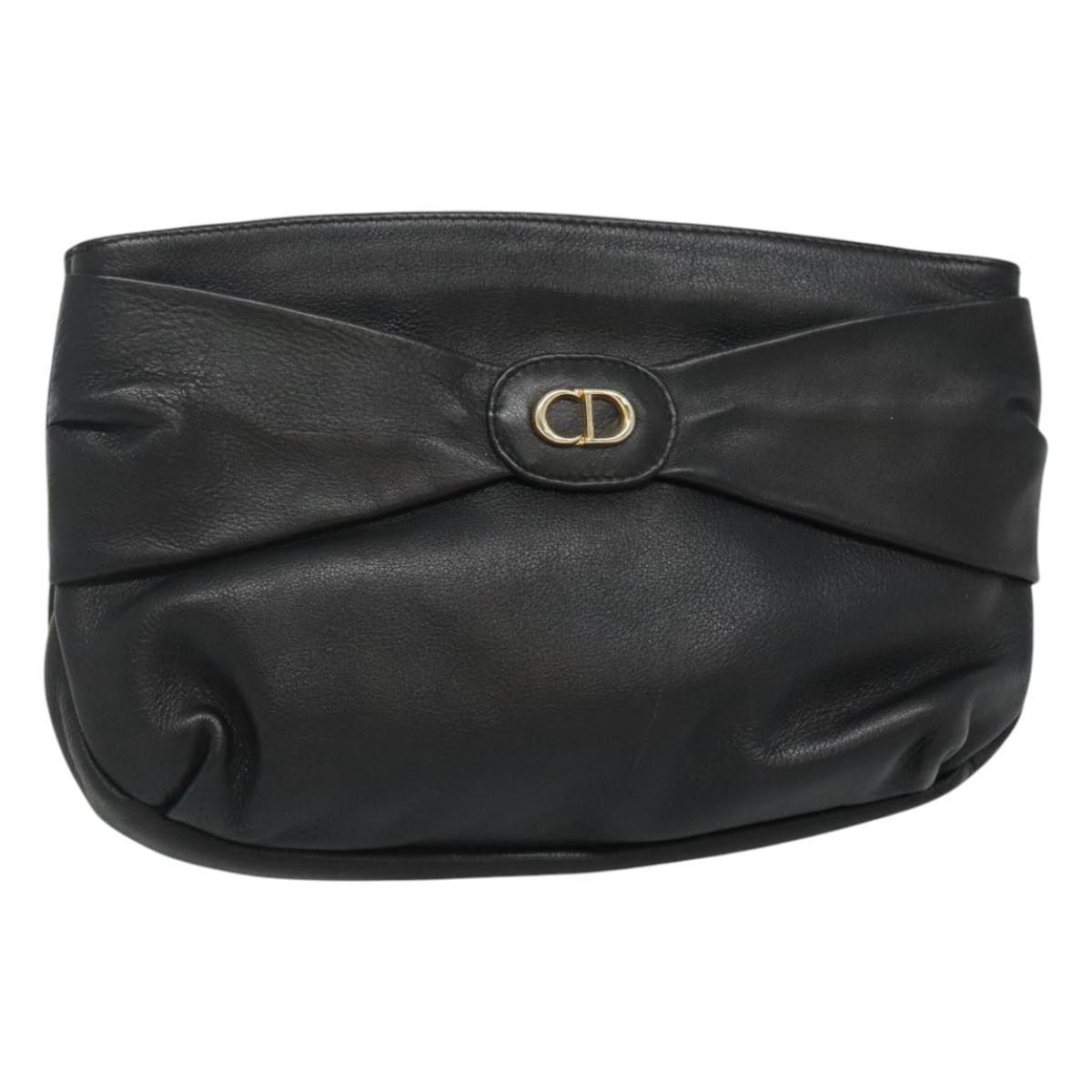 Christian Dior CD Zip Pouch Leather, BLACK, LEATHER, Clutche & pouche