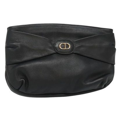 Christian Dior CD Zip Pouch Leather, BLACK, LEATHER, Clutche & pouche