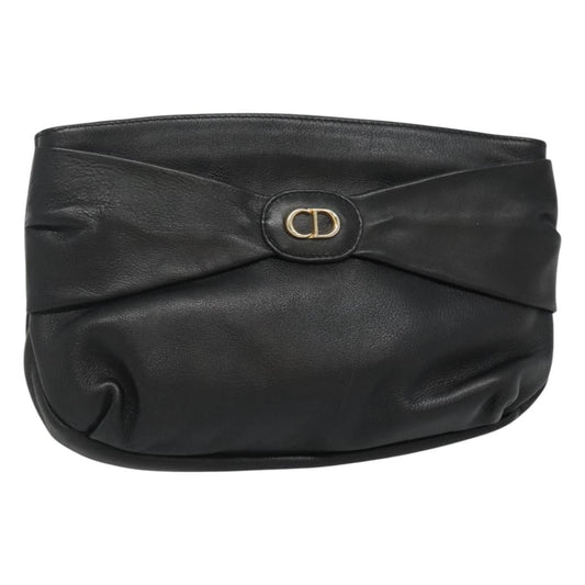 Christian Dior CD Zip Pouch Leather, BLACK, LEATHER, Clutche & pouche