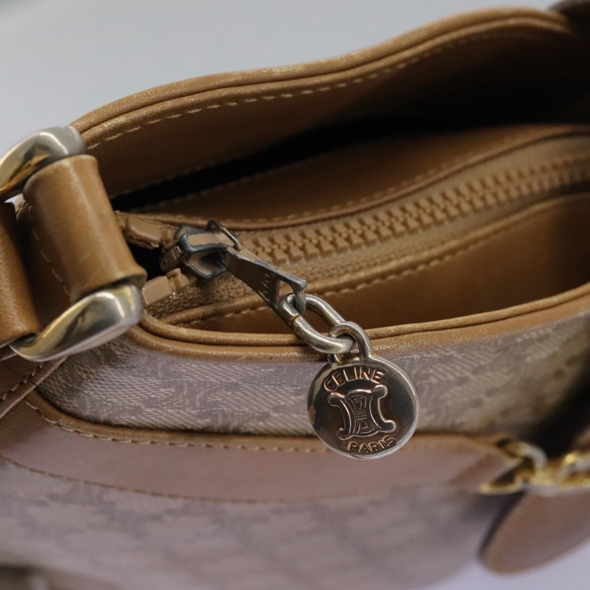 Celine Vintage Macadam Shoulder Bag Canvas, BEIGE, CANVAS, Shoulder bag