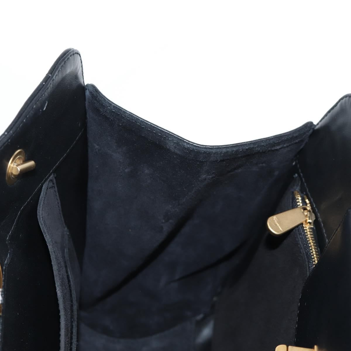 Salvatore Ferragamo Gancini Convertible Tote Quilted Leather, BLACK, LEATHER, Tote bag