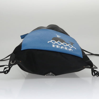 Prada Logo Drawstring Backpack Tessuto with Printed Saffiano, BLACK, NYLON, Backpack