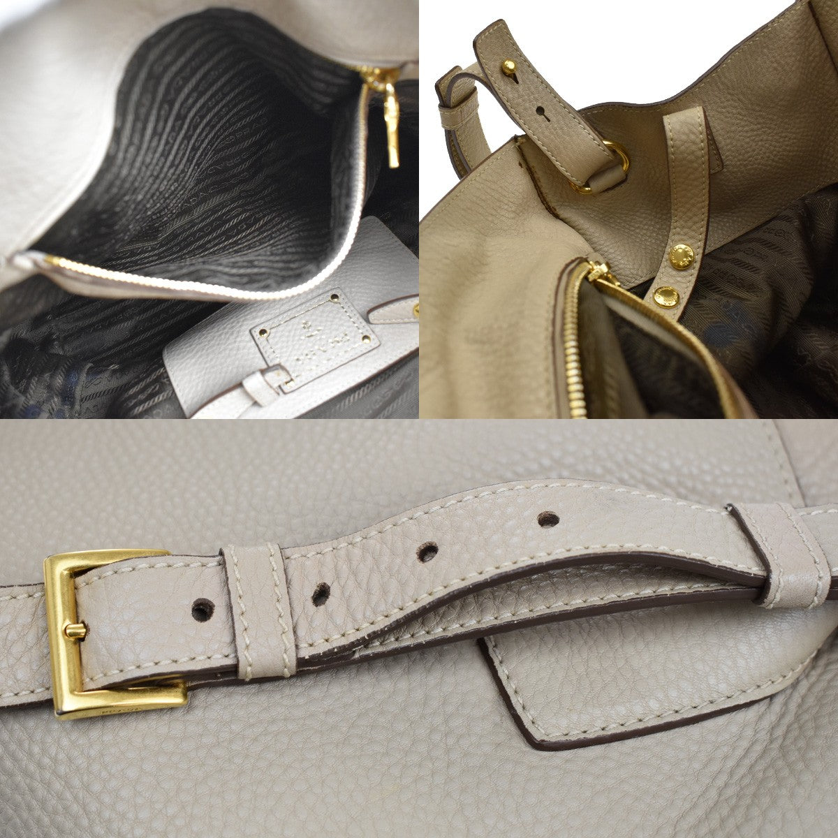 Prada Twin Shopping Tote Vitello Daino, BEIGE, LEATHER, Handbag