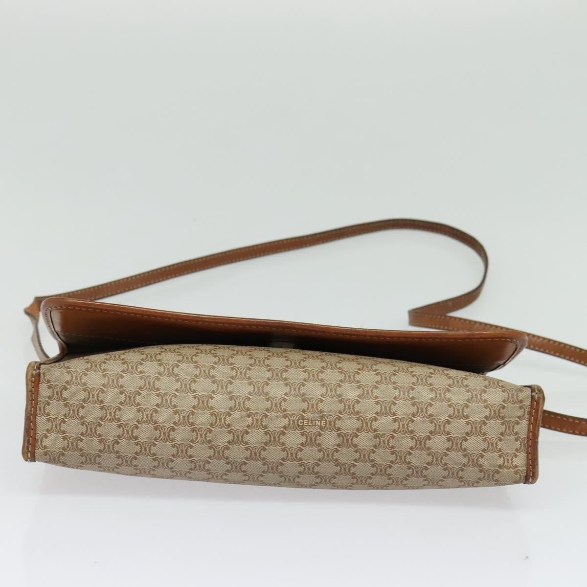 Celine Vintage Macadam Shoulder Bag Canvas and Leather, BEIGE, CANVAS, Shoulder bag