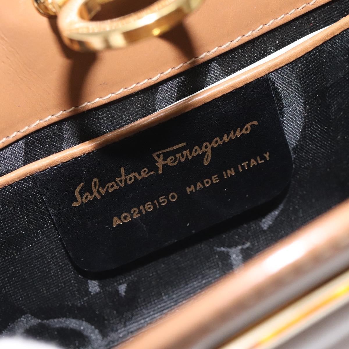 Salvatore Ferragamo Vintage Gancini Chain Shoulder Bag Leather, BROWN, LEATHER, Shoulder bag