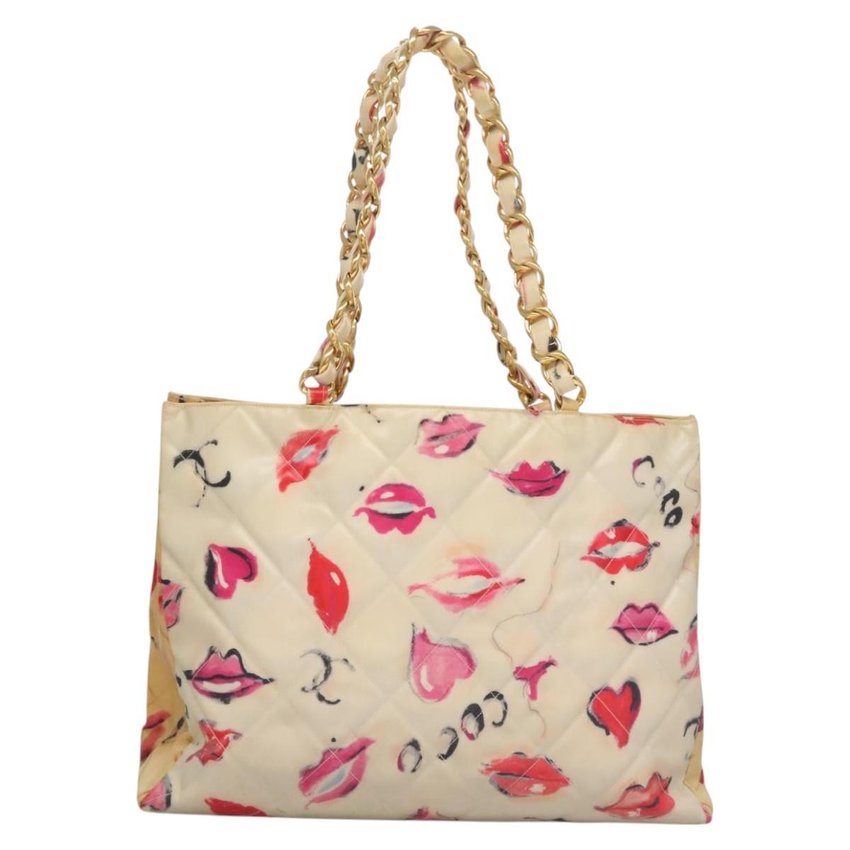 Chanel Vintage CC Chain Tote Printed patent leather, BEIGE, PATENT_LEATHER, Tote bag