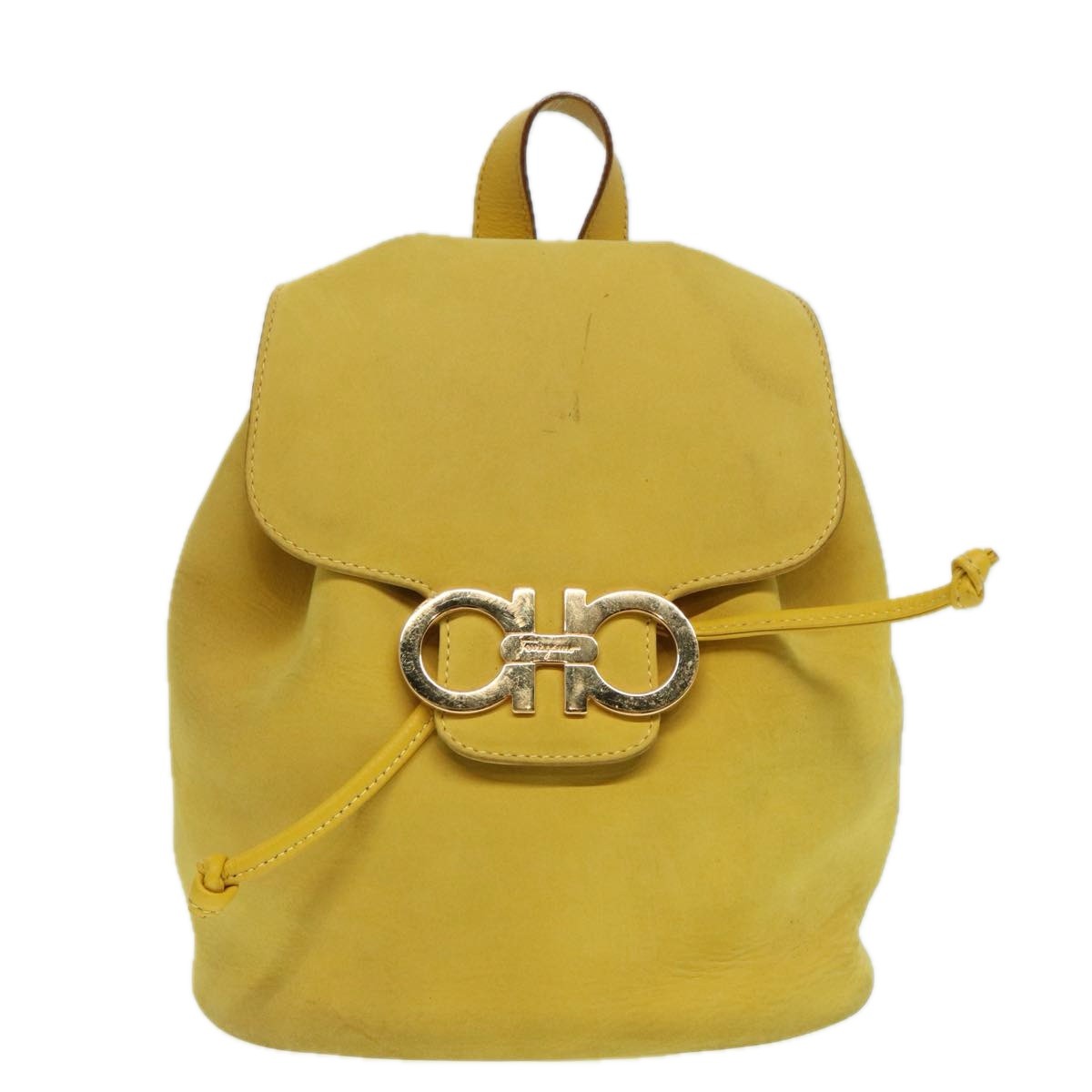 Salvatore Ferragamo Gancini Flap Drawstring Backpack Suede, YELLOW, SUEDE, Backpack