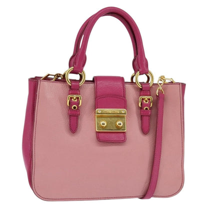 Miu Miu Madras Convertible Lock Tote Leather, PINK, LEATHER, Handbag