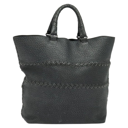 Bottega Veneta Shopping Tote Leather with Intrecciato Detail, GRAY, LEATHER, Tote bag
