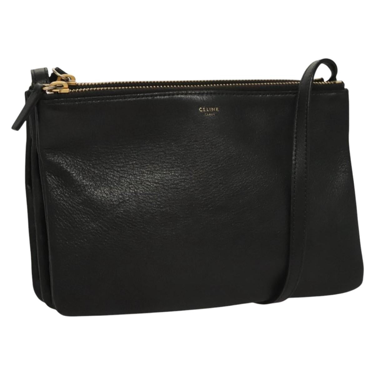 Celine Trio Crossbody Bag Leather, BLACK, LEATHER, Crossbody bag