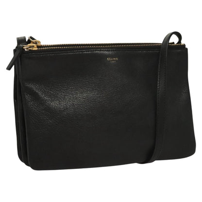 Celine Trio Crossbody Bag Leather, BLACK, LEATHER, Crossbody bag