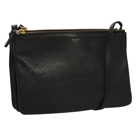 Celine Trio Crossbody Bag Leather, BLACK, LEATHER, Crossbody bag