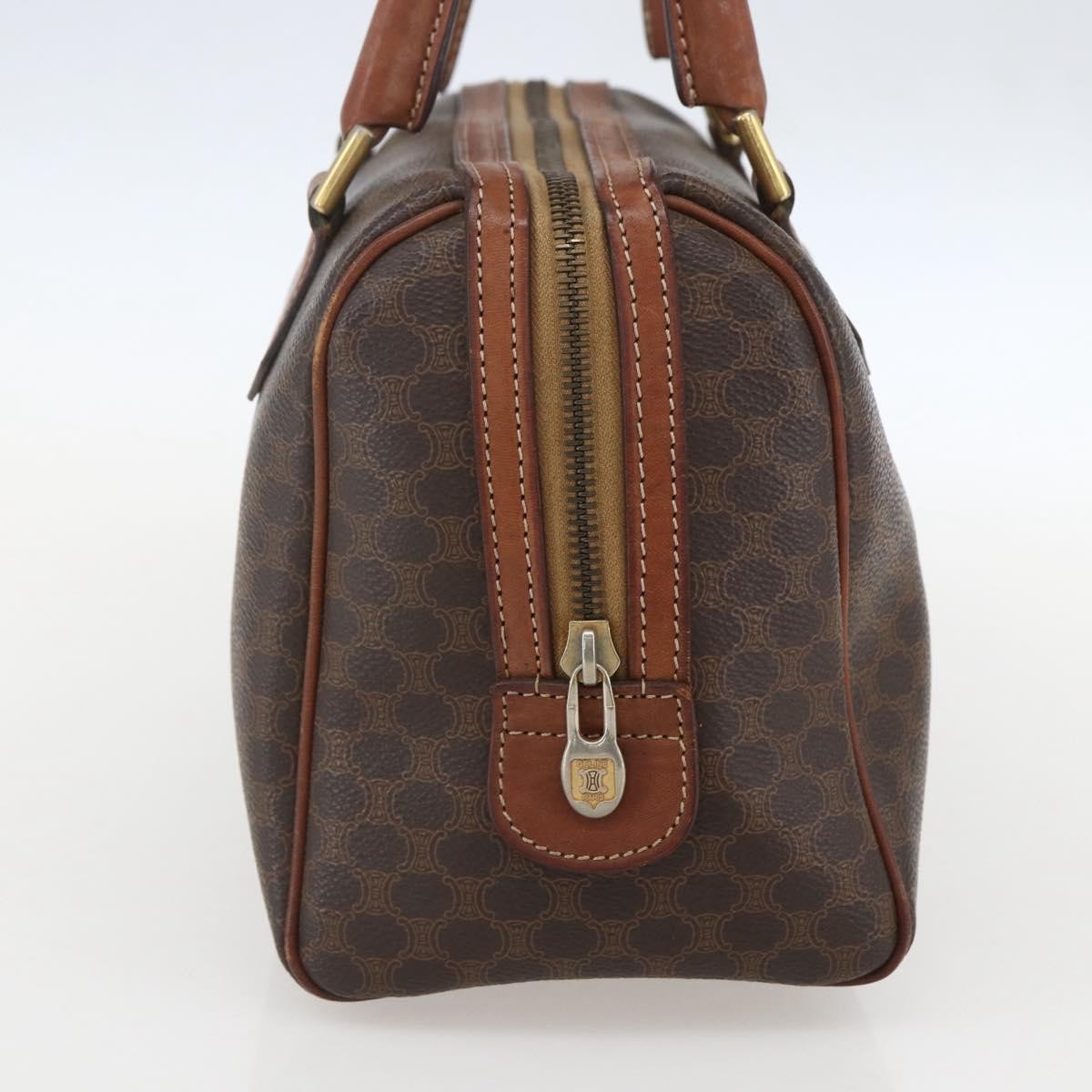 Celine Boston Bag Triomphe Coated Canvas, BROWN, CANVAS, Handbag