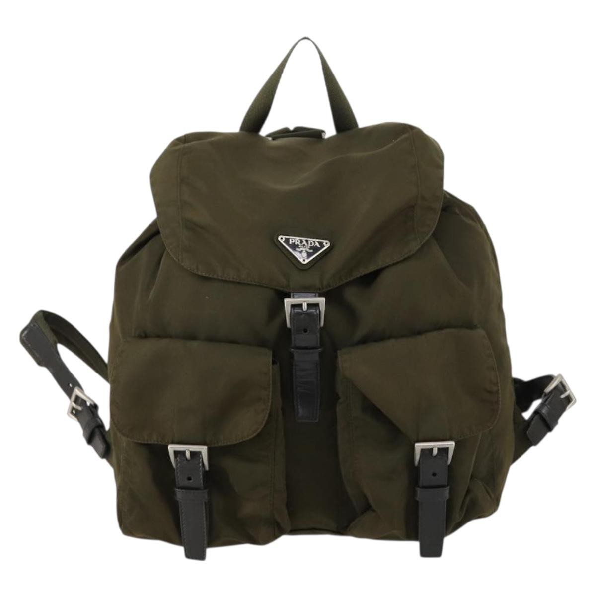 Prada Double Front Pocket Backpack Tessuto, KHAKI, NYLON, Backpack