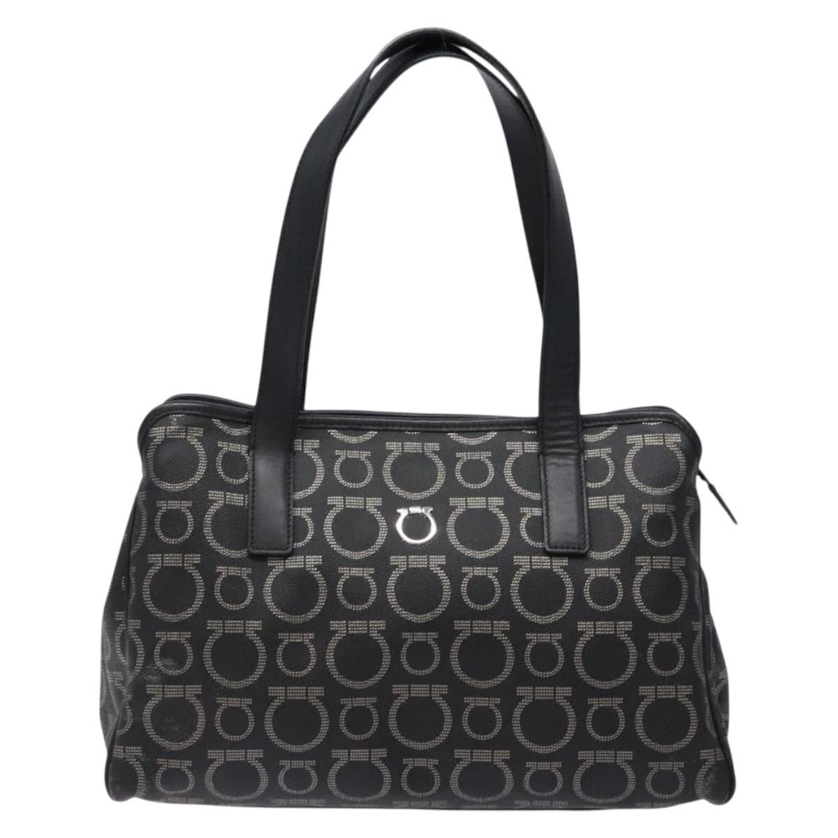 Salvatore Ferragamo Gancini Tote PVC Leather, BLACK, PVC, Tote bag