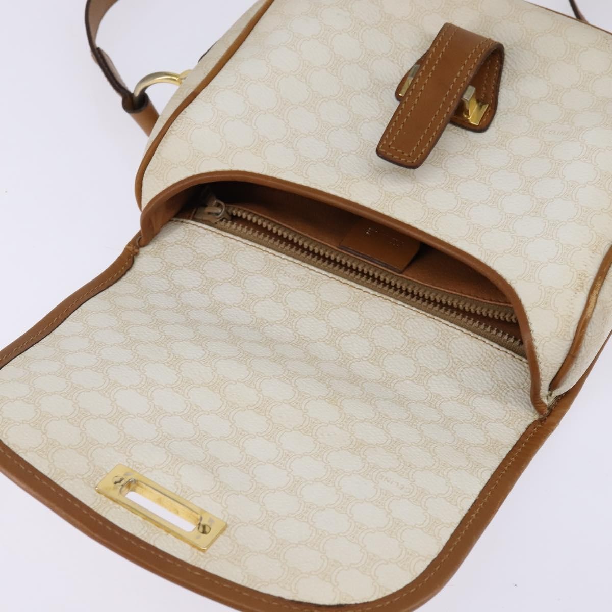 Celine Vintage Macadam Shoulder Bag Canvas and Leather, ECRU, CANVAS, Shoulder bag