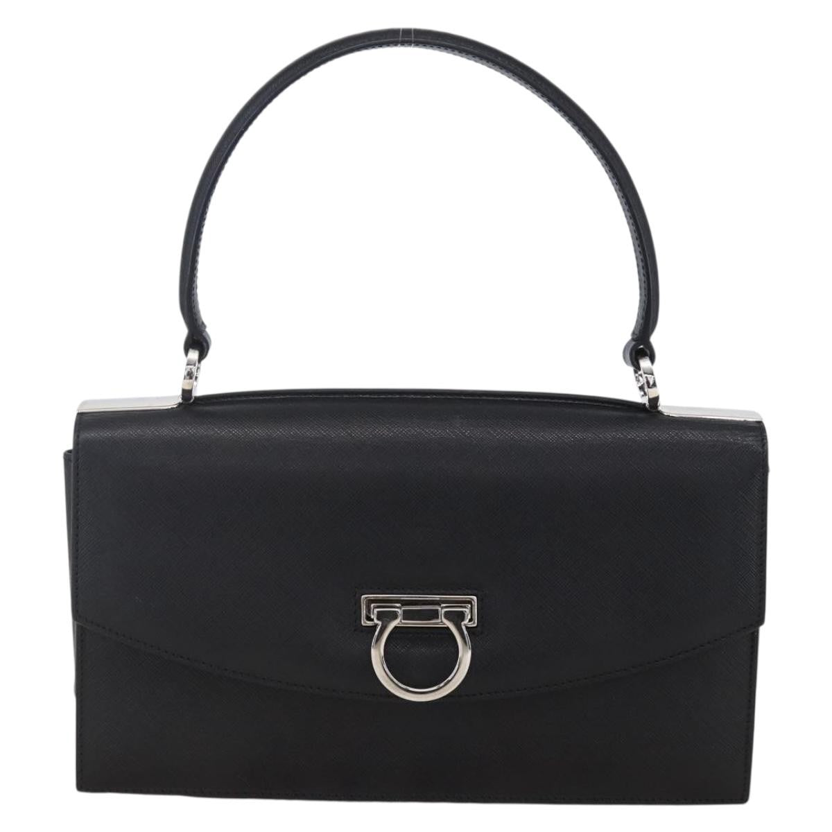 Salvatore Ferragamo Gancini handbag Leather, BLACK, LEATHER, Shoulder bag