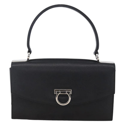 Salvatore Ferragamo Gancini handbag Leather, BLACK, LEATHER, Shoulder bag