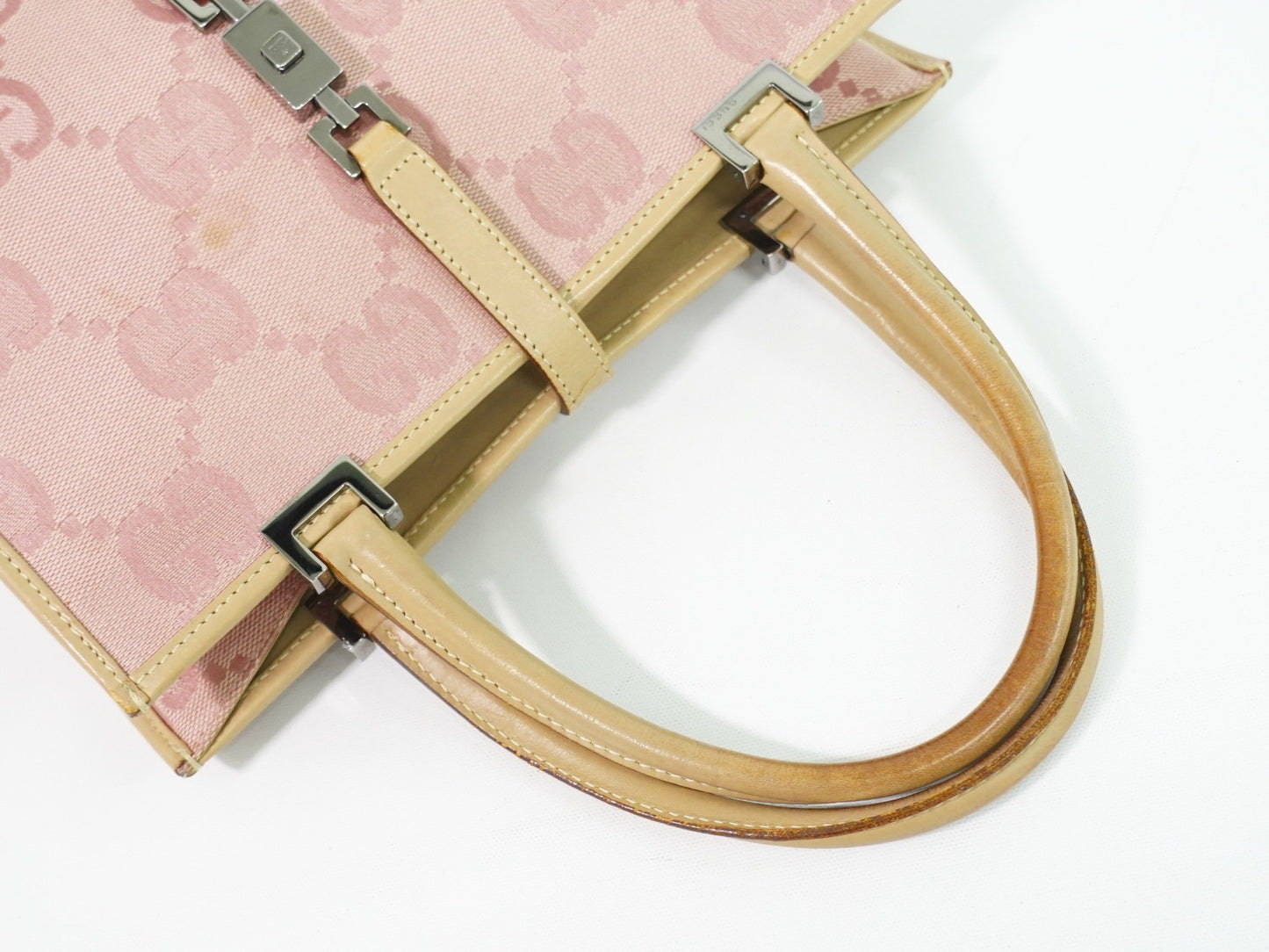 Gucci Jackie 1961 Tote GG Denim and Leather, Pink, Canvas, Handbag