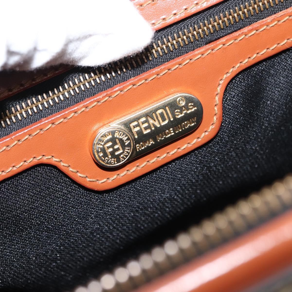 Fendi Vintage Pequin Convertible Boston Bag Coated Canvas, BROWN, CANVAS, Handbag