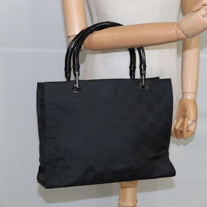 Gucci Vintage Bamboo Handle Tote GG Nylon, Black, Nylon, Tote Bag