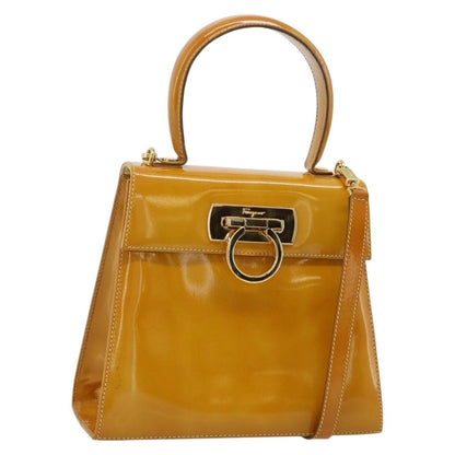 Salvatore Ferragamo Gancini handbag Patent leather, Yellow, Patent Leather, Handbag