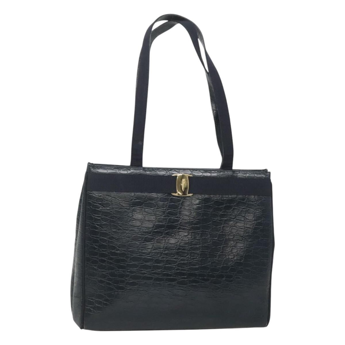 Salvatore Ferragamo Vara shoulder Bag Leather, NAVY, LEATHER, Shoulder bag