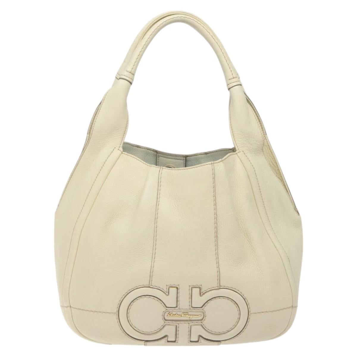 Salvatore Ferragamo Gancini Hobo Stitched Leather, WHITE, LEATHER, Handbag