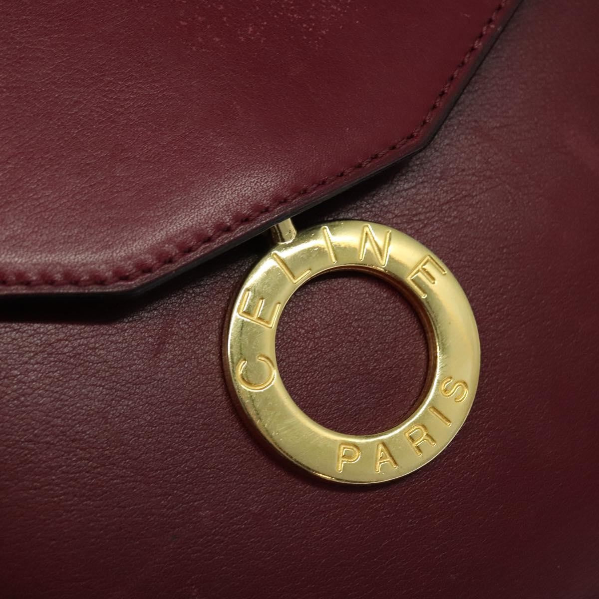 Celine Circle logo Leather, BURGUNDY, LEATHER, Shoulder bag