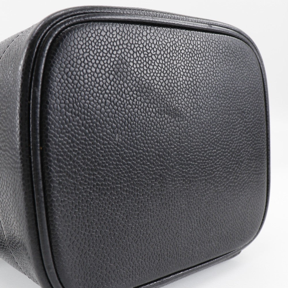 Chanel Vintage Timeless Cosmetic Case Caviar, BLACK, LEATHER, Toiletry Case
