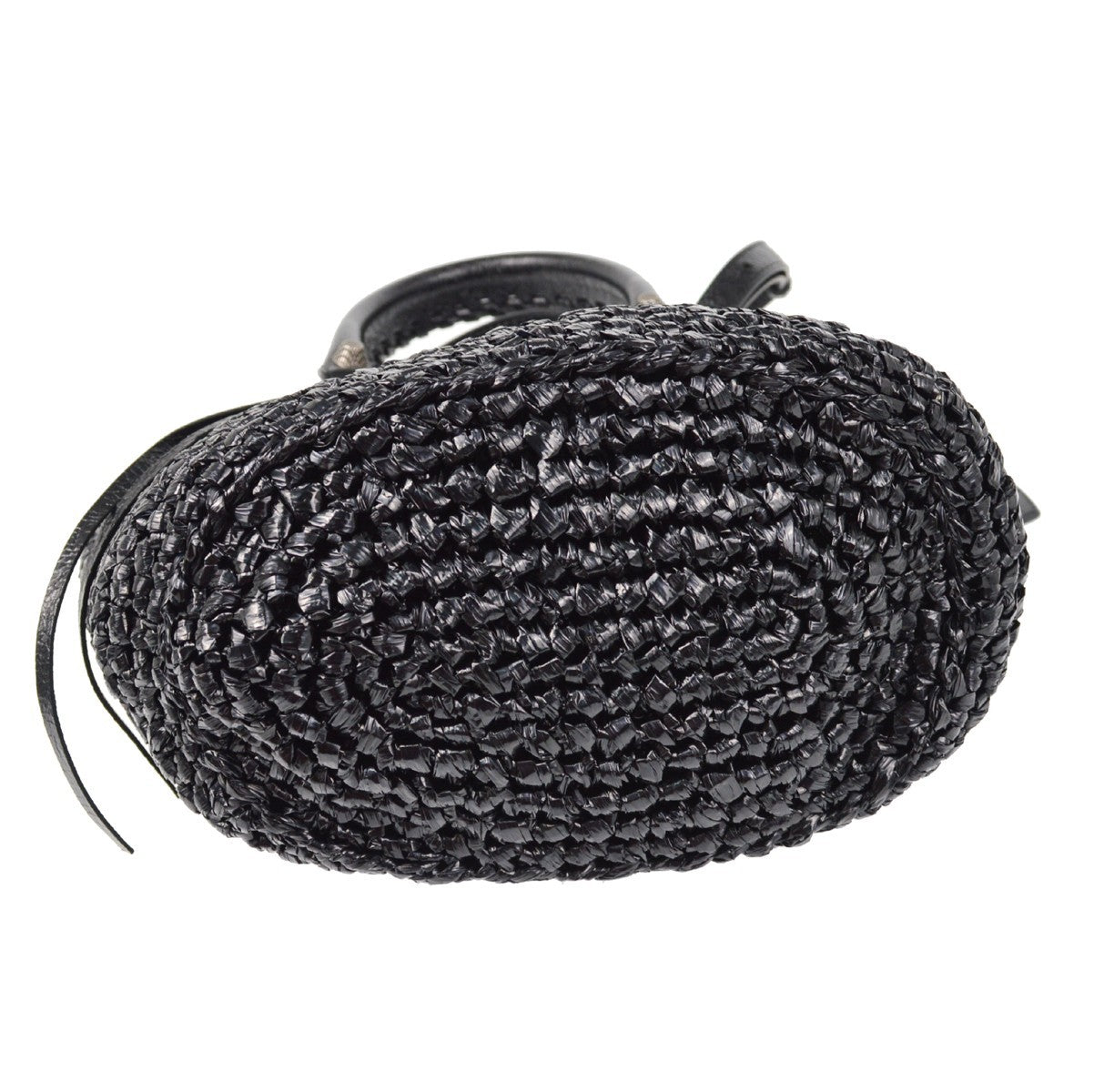 Balenciaga Le Cagole Panier Raffia with Leather, BLACK, LEATHER, Tote bag