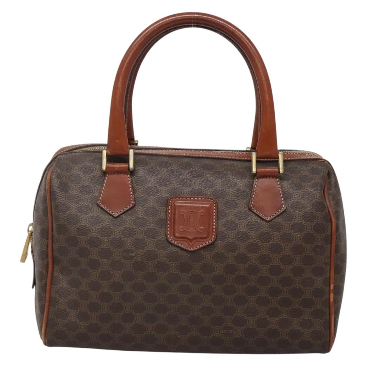 Celine Macadam Handbag Macadam with leather, BROWN, CANVAS, Handbag