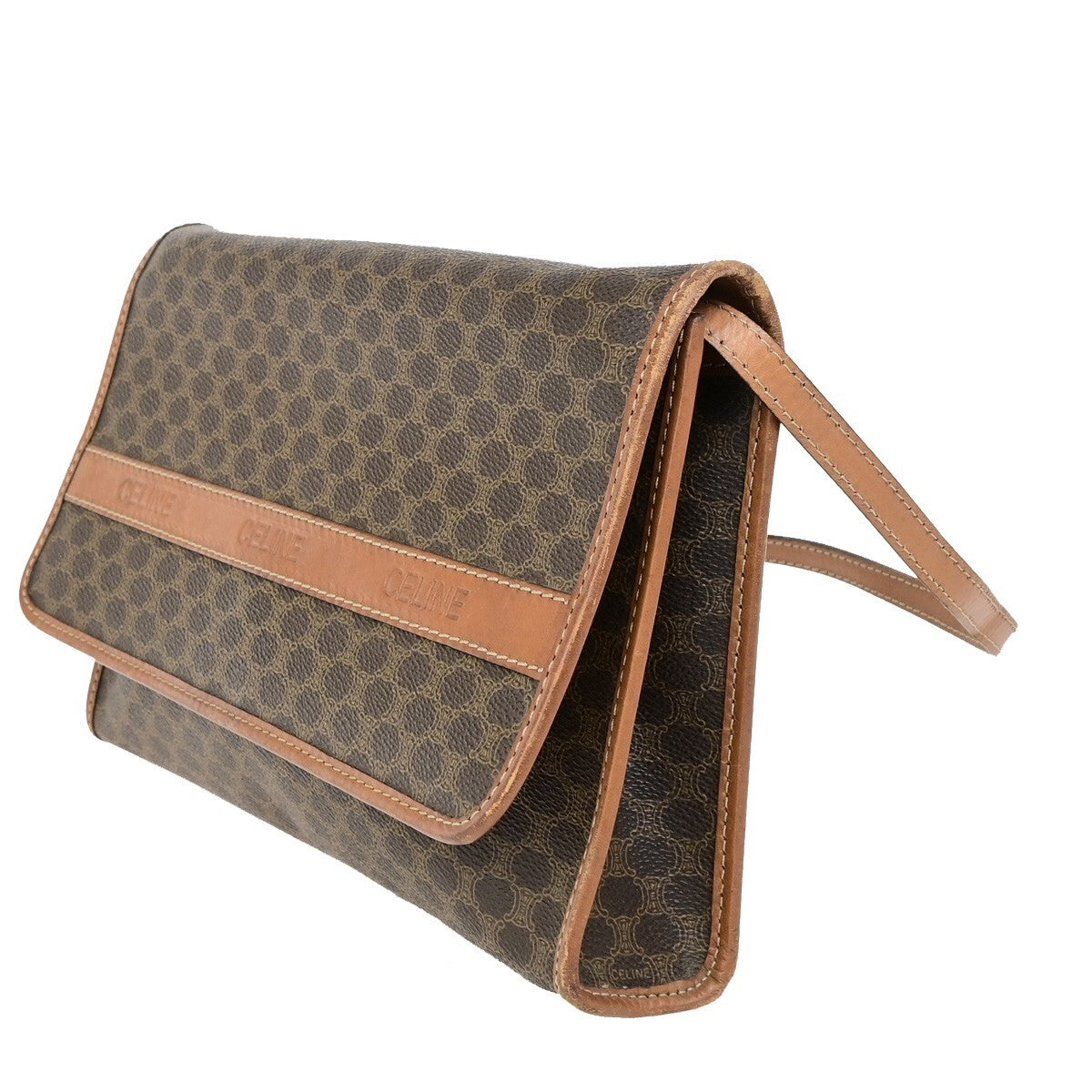 Celine Vintage Macadam Shoulder Bag Canvas and Leather, BROWN, CANVAS, Shoulder bag