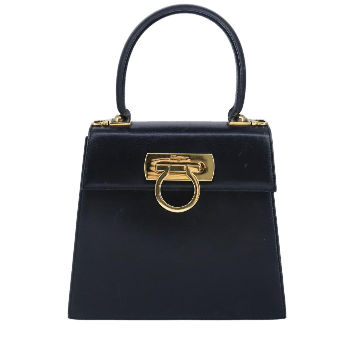 Salvatore Ferragamo Gancini Convertible Top Handle Bag Leather, NAVY, LEATHER, Handbag