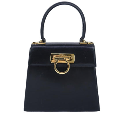 Salvatore Ferragamo Gancini Convertible Top Handle Bag Leather, NAVY, LEATHER, Handbag