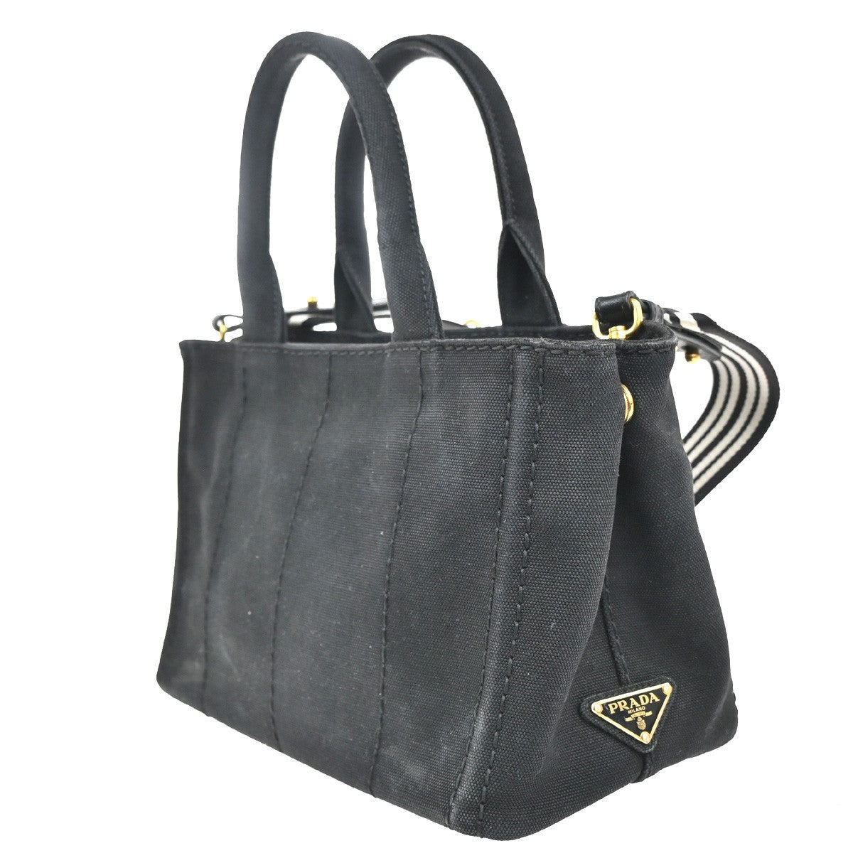 Prada Canapa Convertible Tote Canvas, BLACK, CANVAS, Tote bag