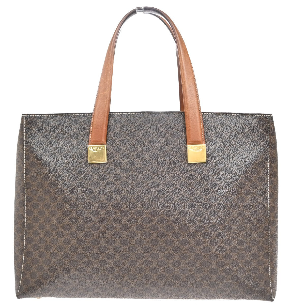 Celine Vintage Macadam Handbag Leather, BROWN, PVC, Handbag