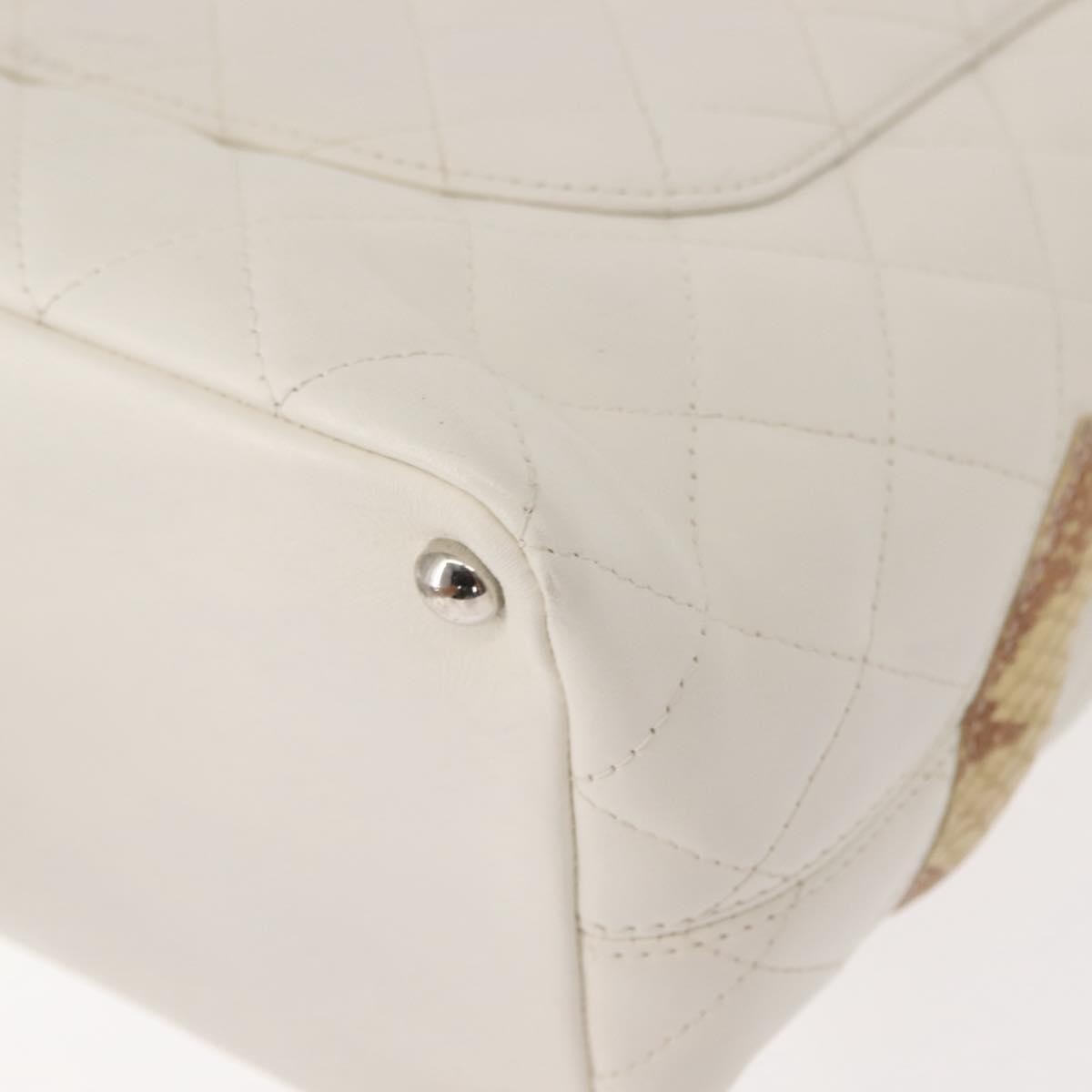 Chanel Cambon Tote Quilted Leather, WHITE, LEATHER, Tote bag
