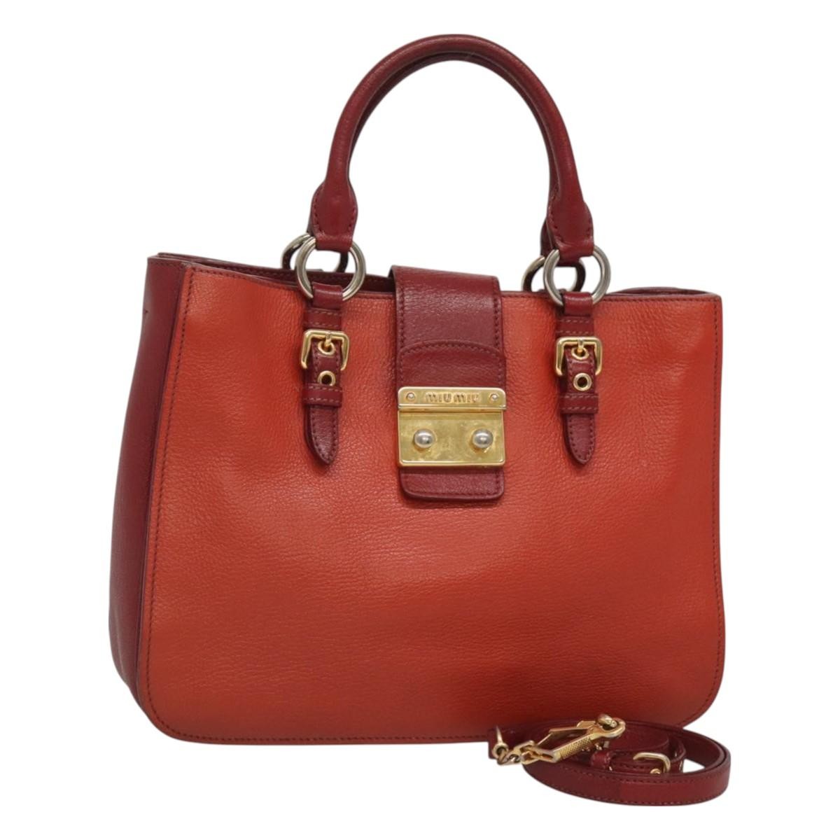 Miu Miu Madras Convertible Lock Tote Leather, RED, LEATHER, Handbag