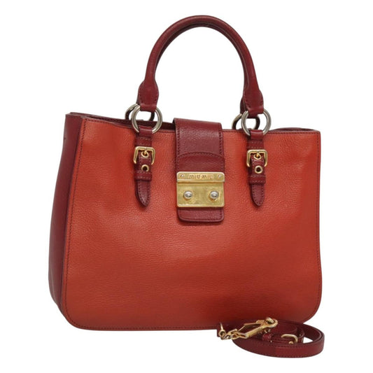 Miu Miu Madras Convertible Lock Tote Leather, RED, LEATHER, Handbag