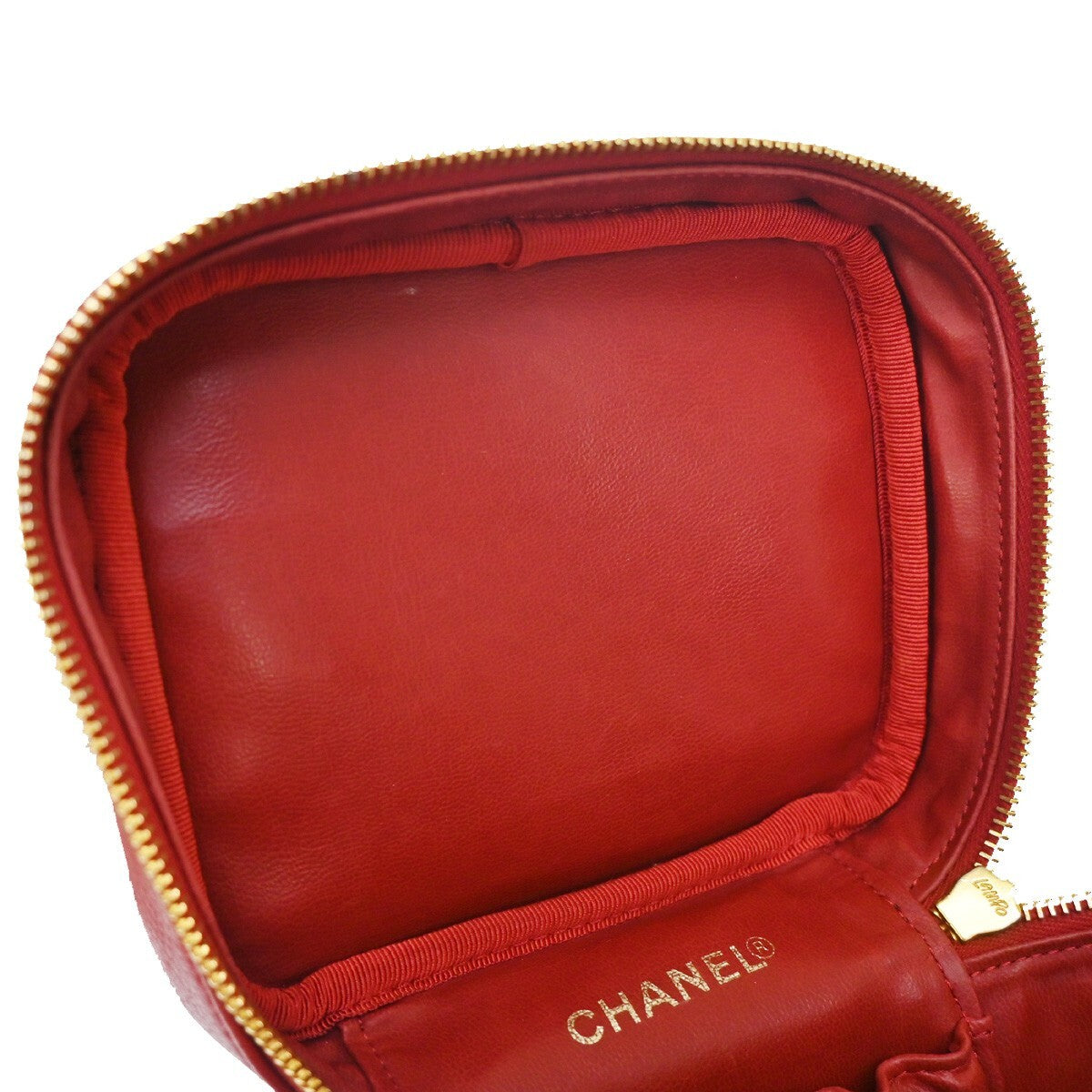 Chanel Vintage Timeless Cosmetic Case Caviar, RED, LEATHER, Handbag