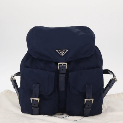 Prada Vela Double Front Pocket Backpack Tessuto with Saffiano Leather, BLUE, NYLON, Backpack