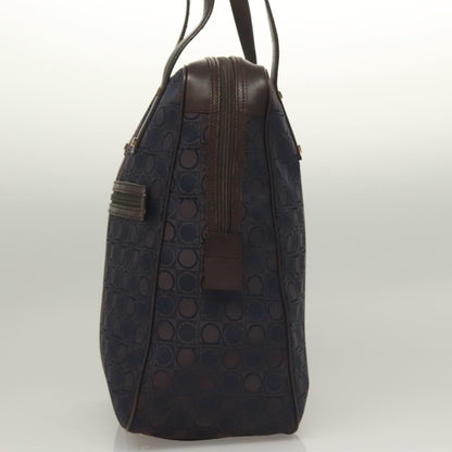 Salvatore Ferragamo Gancini handbag Canvas and Leather, NAVY, CANVAS, Handbag