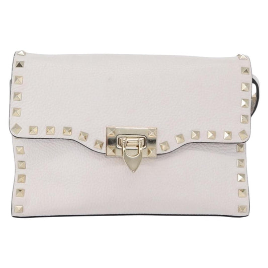 Valentino Garavani Rockstud Flip Lock Flap Bag Leather, WHITE, LEATHER, Shoulder bag