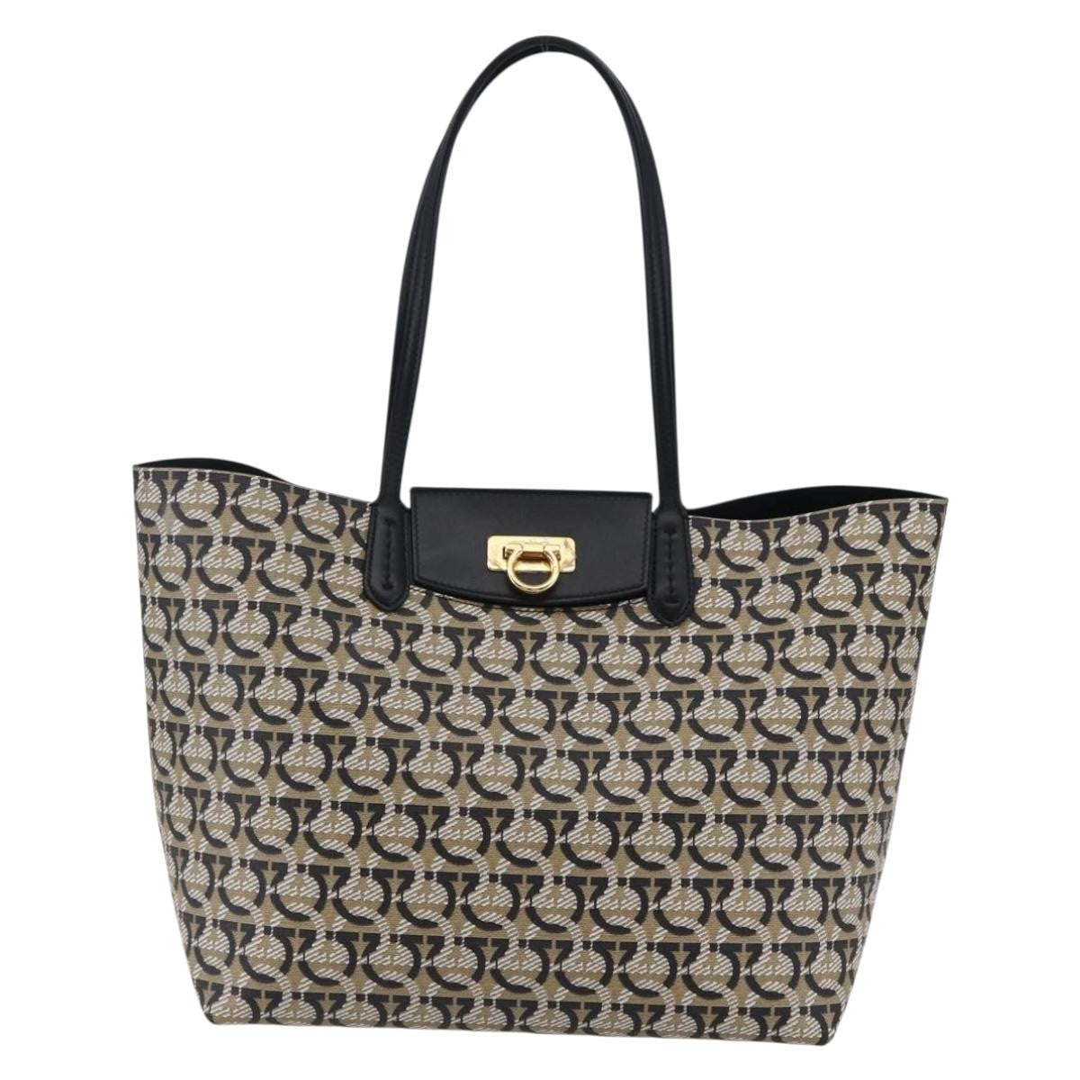 Salvatore Ferragamo Gancini Travel Tote Gancini Jacquard, BEIGE, CANVAS, Tote bag