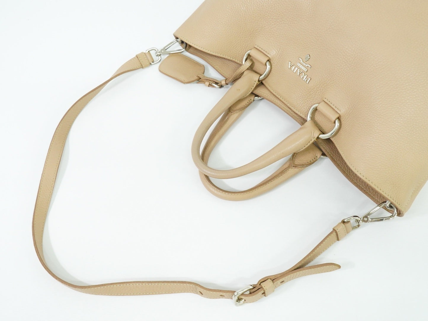 Prada Shopping Tote Vitello Daino, BEIGE, LEATHER, Tote bag