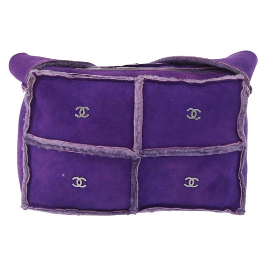 Chanel CC Logo Shoulder Bag Shearling and Suede, PURPLE, SUEDE, Shoulder bag
