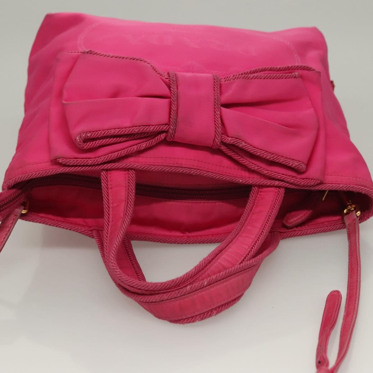Prada Logo Bow Convertible Tote Tessuto with Leather, PINK, NYLON, Tote bag