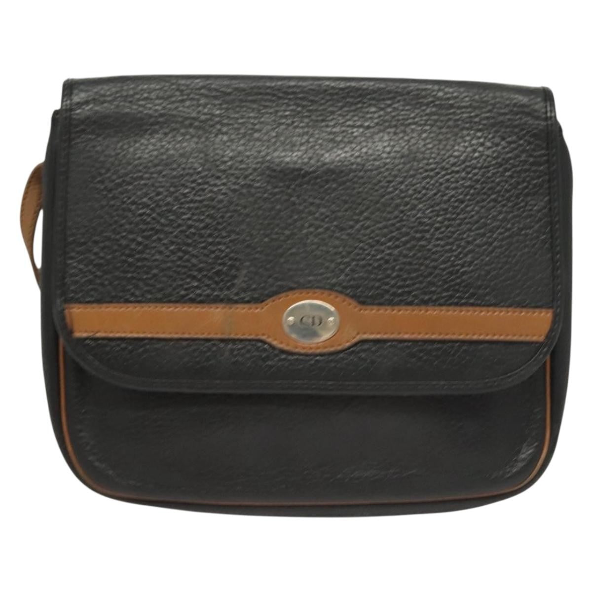 Christian Dior Vintage Trotter Crossbody Bag Leather, BLACK, LEATHER, Clutche & pouche
